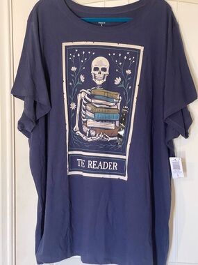 Torrid Size 5 Reading Tarot Card Classic Fit Heritage Jersey Crew Tee in Blue